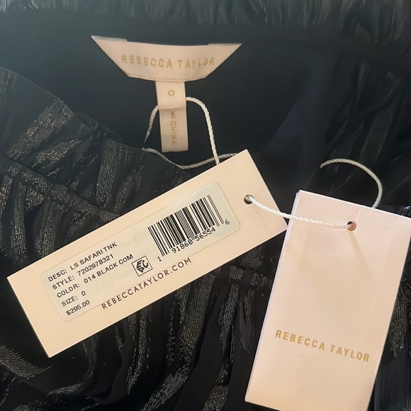 Rebecca Taylor Revolve Shirt Safari Metallic Ruffle Silk Blouse in Black - Picture 13 of 13